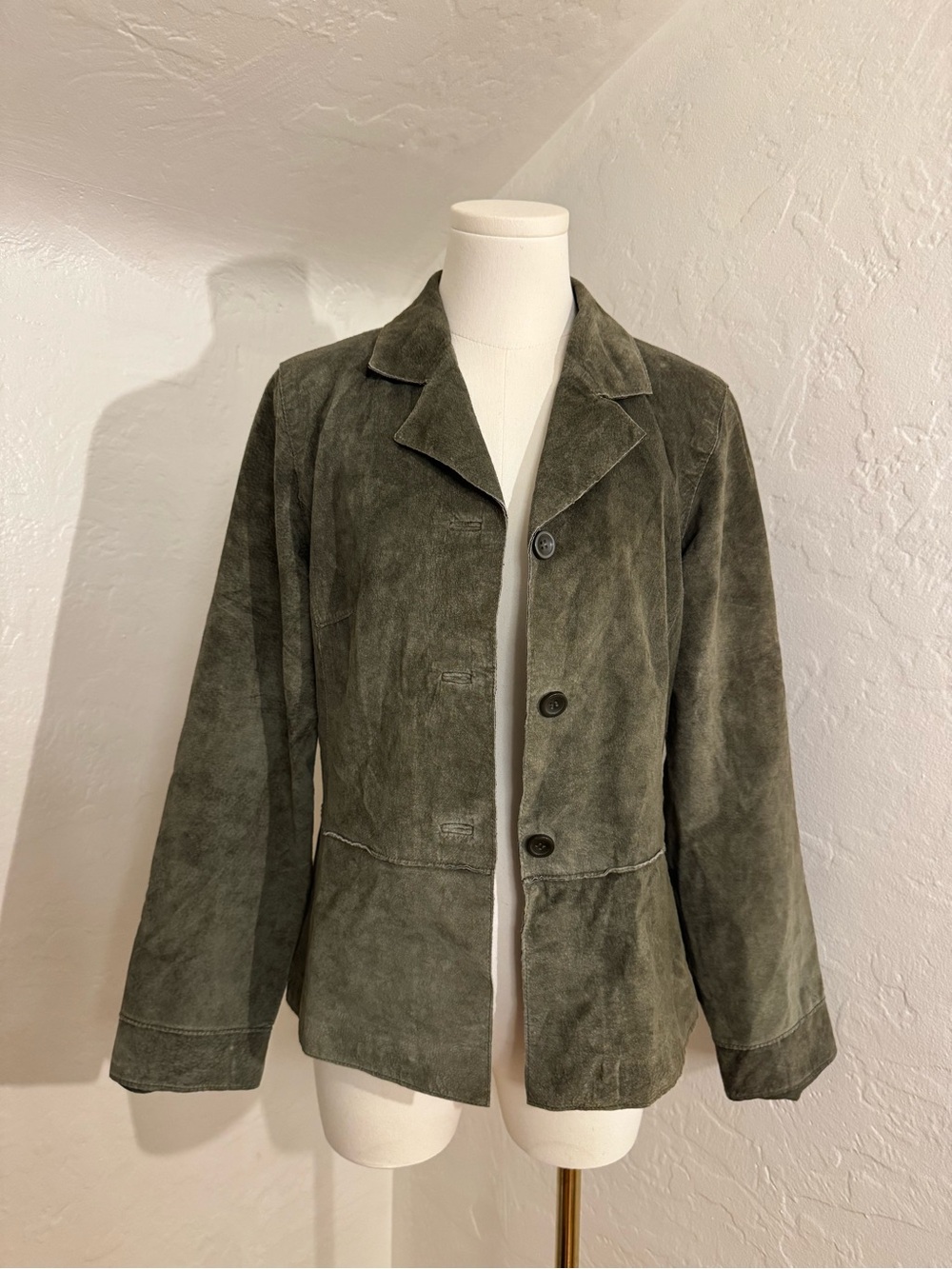 Vintage Suedessence Olive Green Genuine Suede Leather Blazer Jacket Women’s M